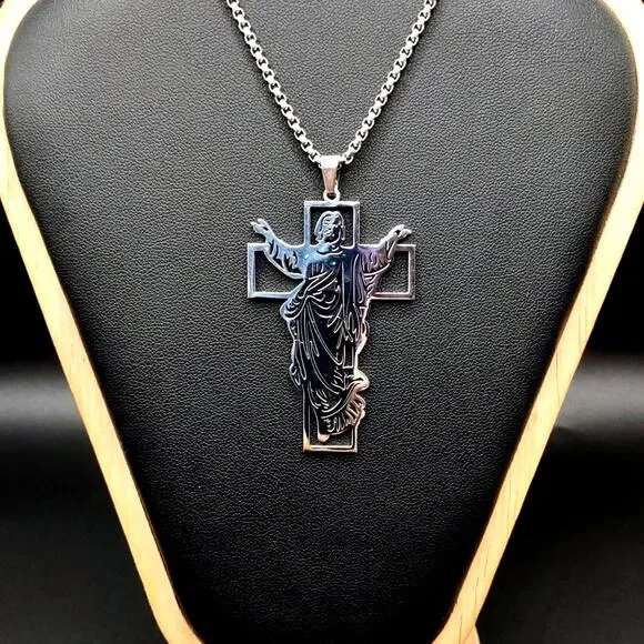 Silver 2.5 Cross Necklace Jesus Faith Christmas Anniversary Birthday Gift NEW